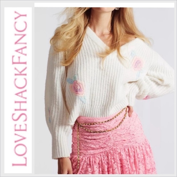 LoveShackFancy Ridge V-neck pullover sweater M